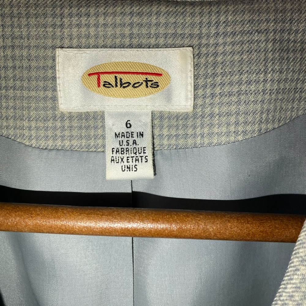 Talbots Pale Gray Checked Blazer Jacket - image 4